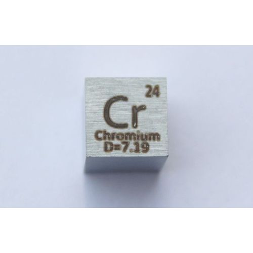 Chroom Cr metaal kubus 10x10mm gepolijst 99,7% zuiverheid kubus
